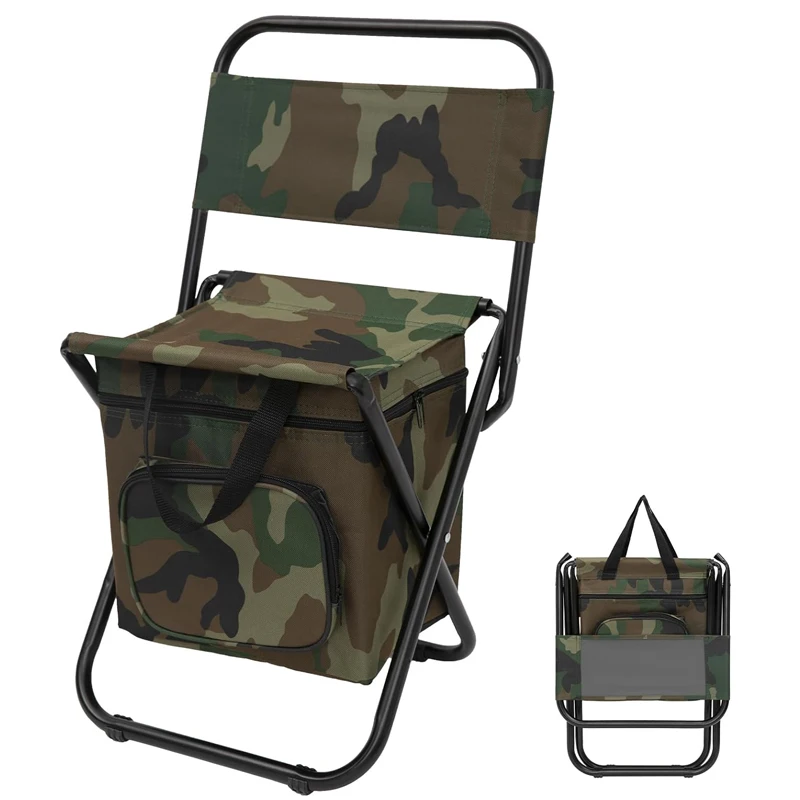 

Portable Backrest Stool Compact Folding Chair Seat Outdoor Fishing Chair with Cooler Bag
