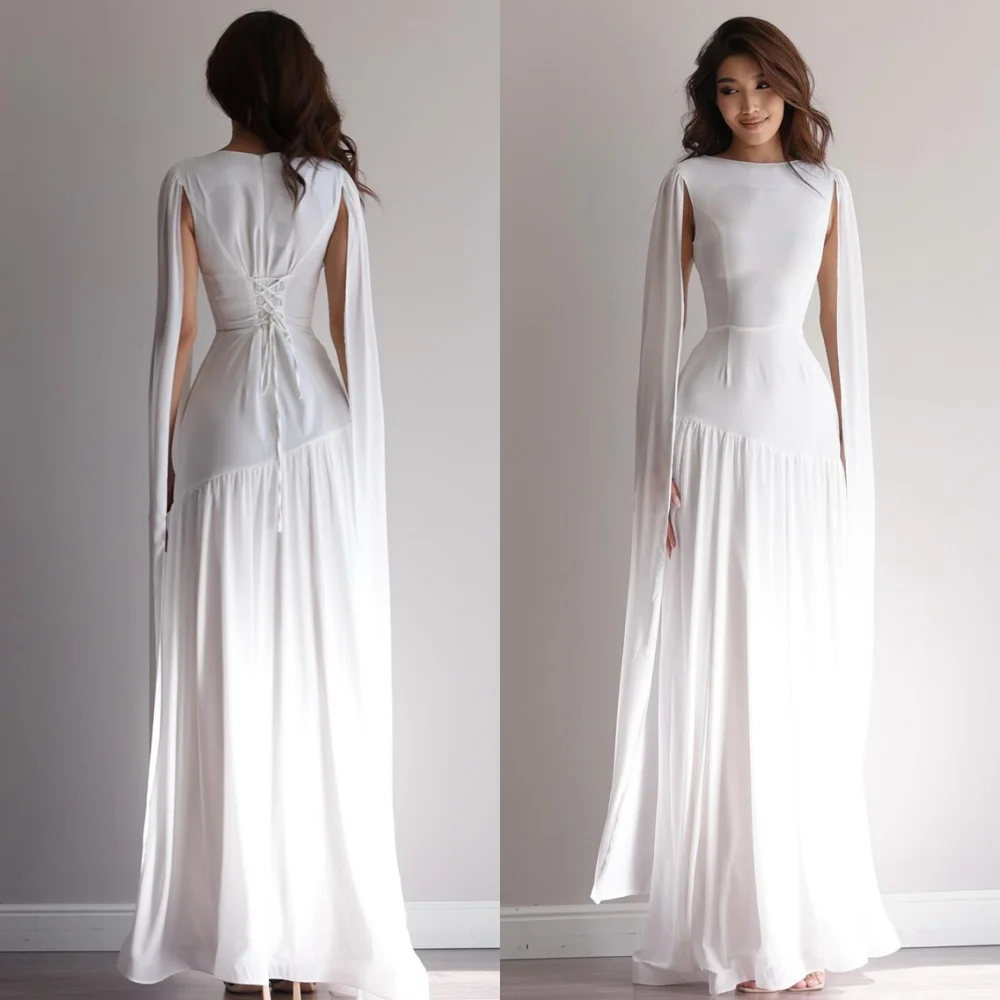 

Customized Formal White Jersey Evening Dress Classic O-Neck Homecoming Dresses Temperament Lace Up Back Special Occasion Gowns