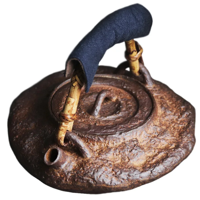 cx retro coarse pottery old rock mud beam boiling teapot Chinese Zen kettle