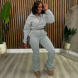 Solid Casual Tracksuits Set Women Two Piece Set Sporty Long Sleeve Sweatshirt Top and Sweatpants Joggers Workout Sweatsuits