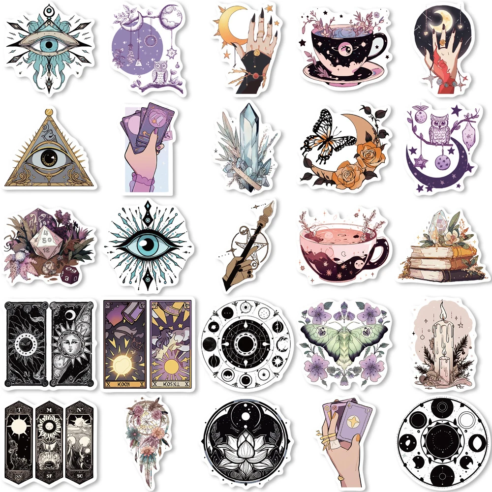 10/30/50pcs Boho Witchy Magic Crystal Cartoon Stickers Laptop Skateboard Car Motorcycle Phone Waterproof Classic Sticker Kid Toy