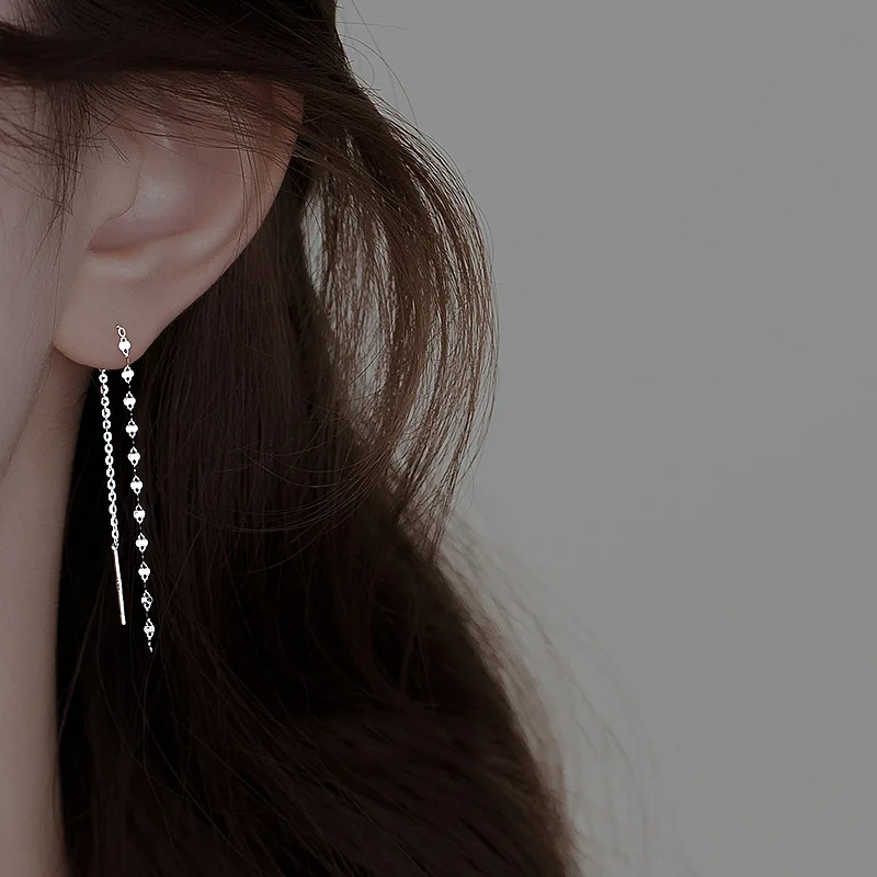 KOFSAC Chic Shiny Tassel Drop Earrings For Women Fashion Elegant 925 Sterling Silver Ear Line Lady Girl Charm Jewelry
