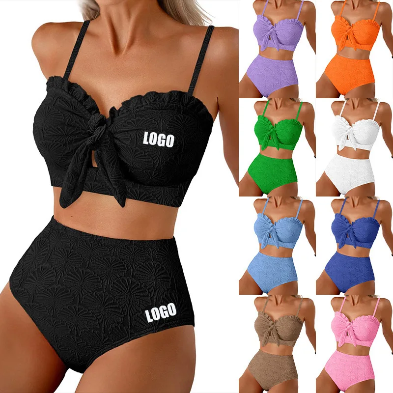 Customized LOGO Women's 2026 New Shell Textured Bikini Swimsuit Folds Two-piece Swimsuit XS-2XL