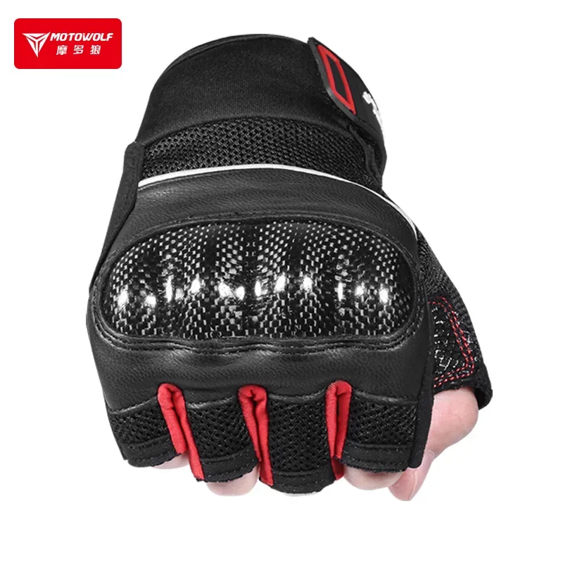 Motorcycle Summer Half Finger Gloves Motorbike Motorcyclist Carbon Fibr Protective Anti-Fall Breathable Gloves Motocross Guantes