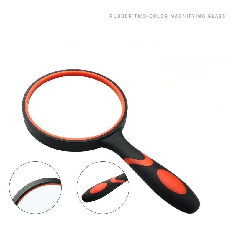 10X High Definition Optical Lens Rubber Anti Fall Plastic Handle Elderly Reading Handheld Glass Orange Magnifier