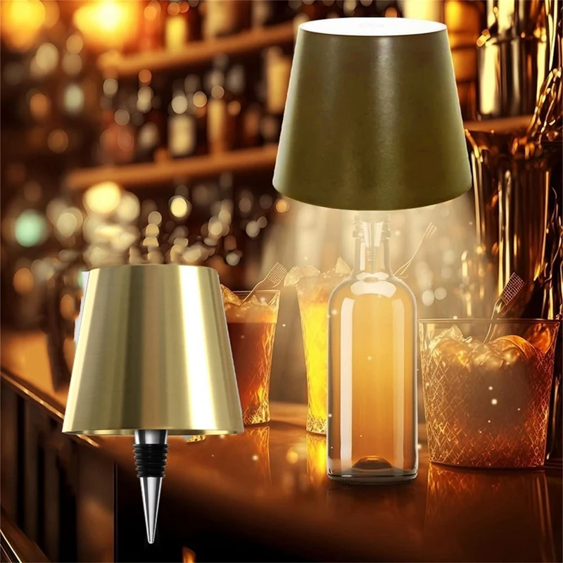 Lâmpada garrafa recarregável sem fio, escurecimento stepless, toque, 3 cores, 2pcs, ouro