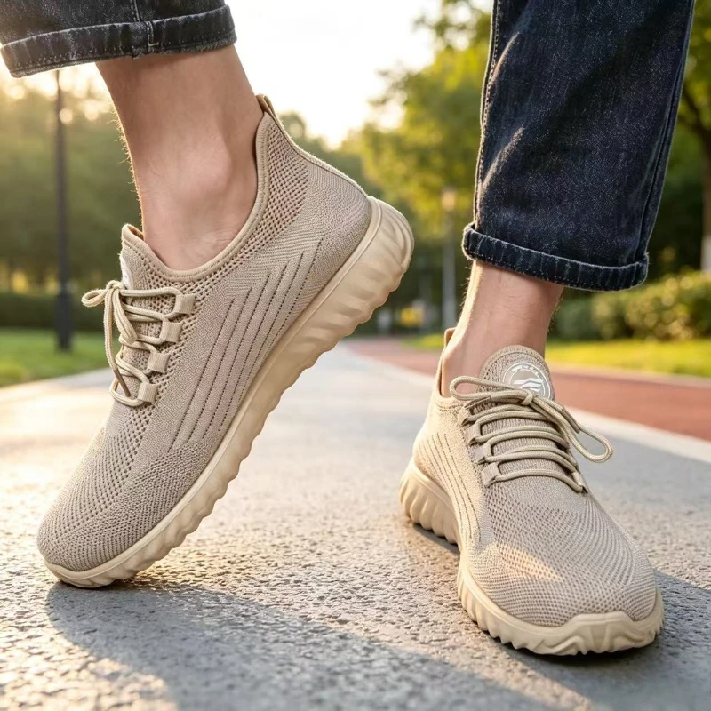 Summer New Casual Knit Lace-Up Men's Sneakers Trendy Soft Sole Man Shoes Versatile Lightweight Breathable Mesh Sports Shoes