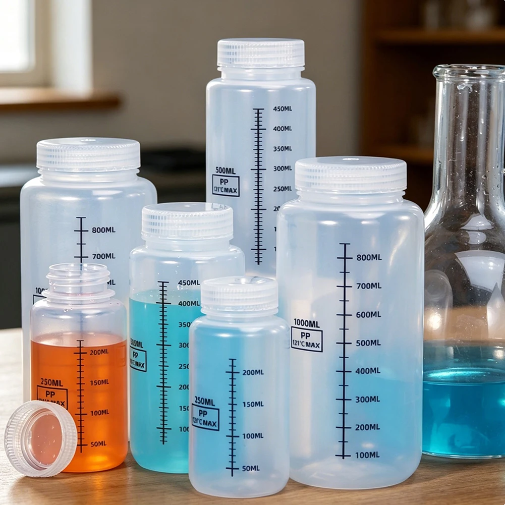 Wide Mouth Plastic Bottles Graduated Markings Food Grade Leak-Proof PP Containers Jar For Laboratory Reagent Liquid Water Sample