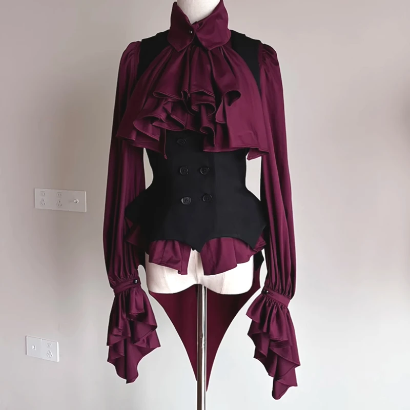 ロリータ甘いフレアスリーブブラウス Y2k 美的フリルファッションシャツトップス女性原宿シングルブレストヴィンテージ Blusas