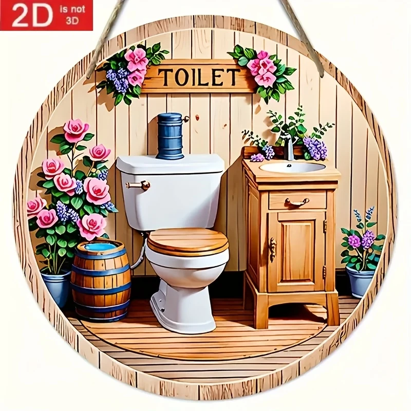 20CM 1PCS 2D Retro Country Wooden Round Plate Furniture Hanging Wall Decoration Restaurant Bar Toilet Sign Interesting Device