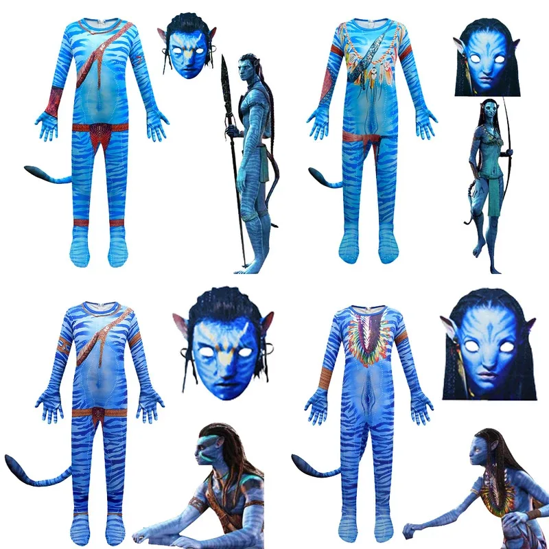 アバタリング水の道コスプレ衣装映画ジェイクサリーネイティリボディスーツスーツ全身タイツジャンプスーツハロウィンコスチューム子供のための