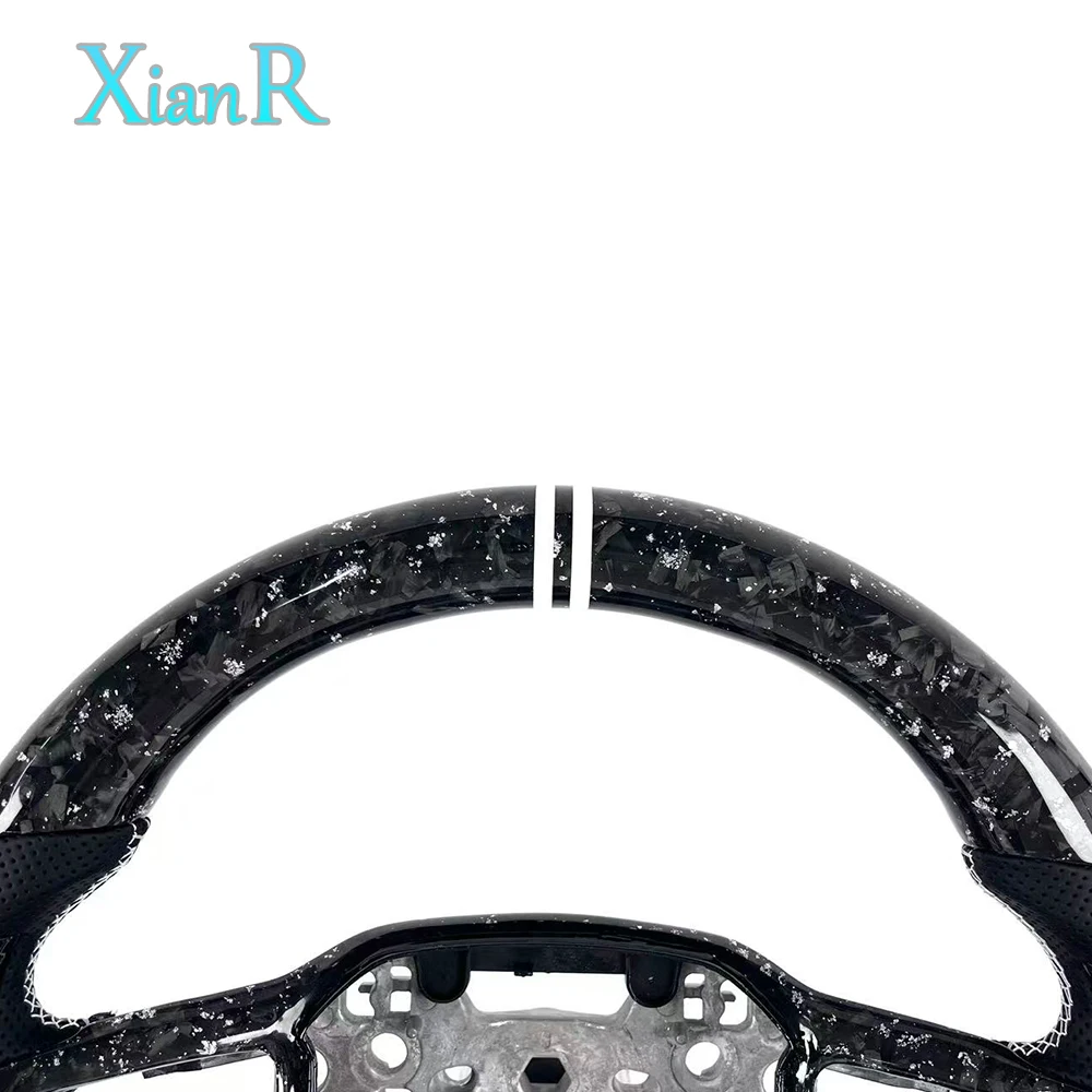High Quality Silver Forged Carbon Fiber Steering Wheel for Ford Mustang 2024 + Interior Accessories