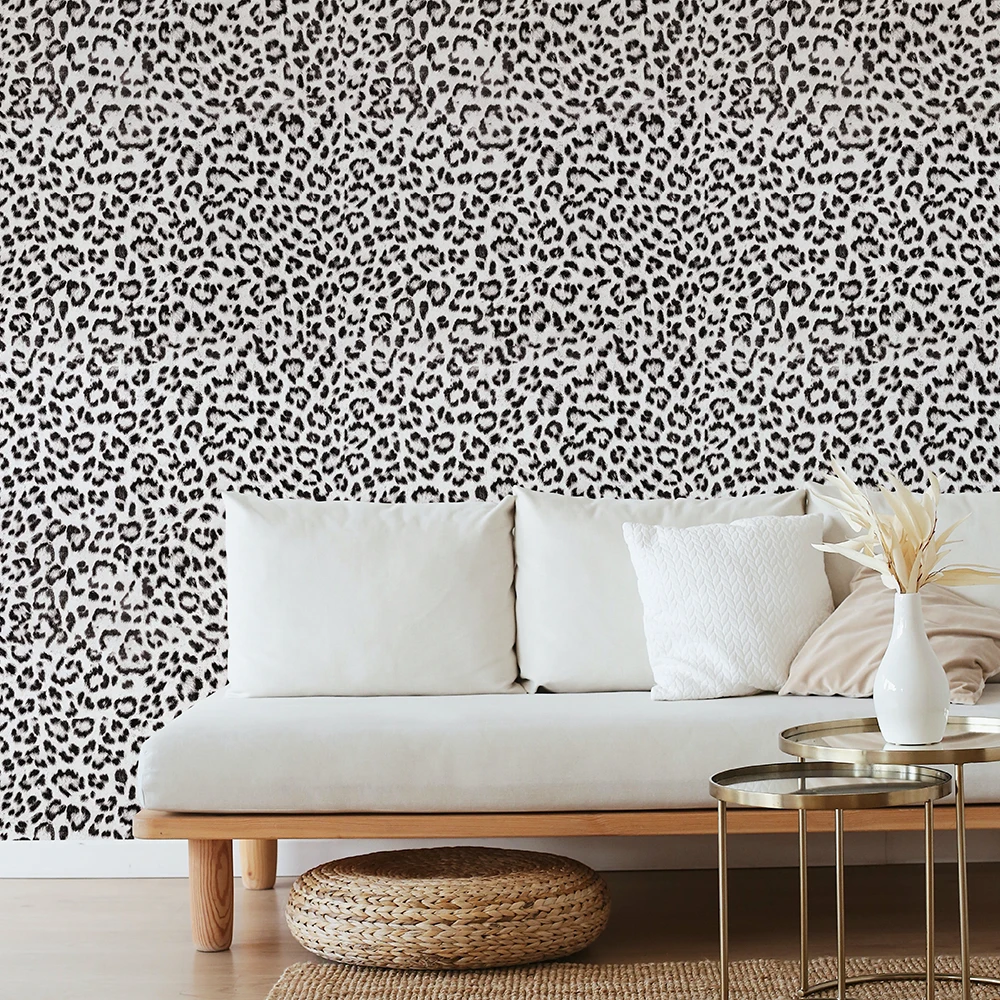 Black And White Leopard Wallpaper Peel Snd Dtick Retro Leopard  Cabinet Sticker Elegant PVC Waterproof  Kitchen Bathroom Decor