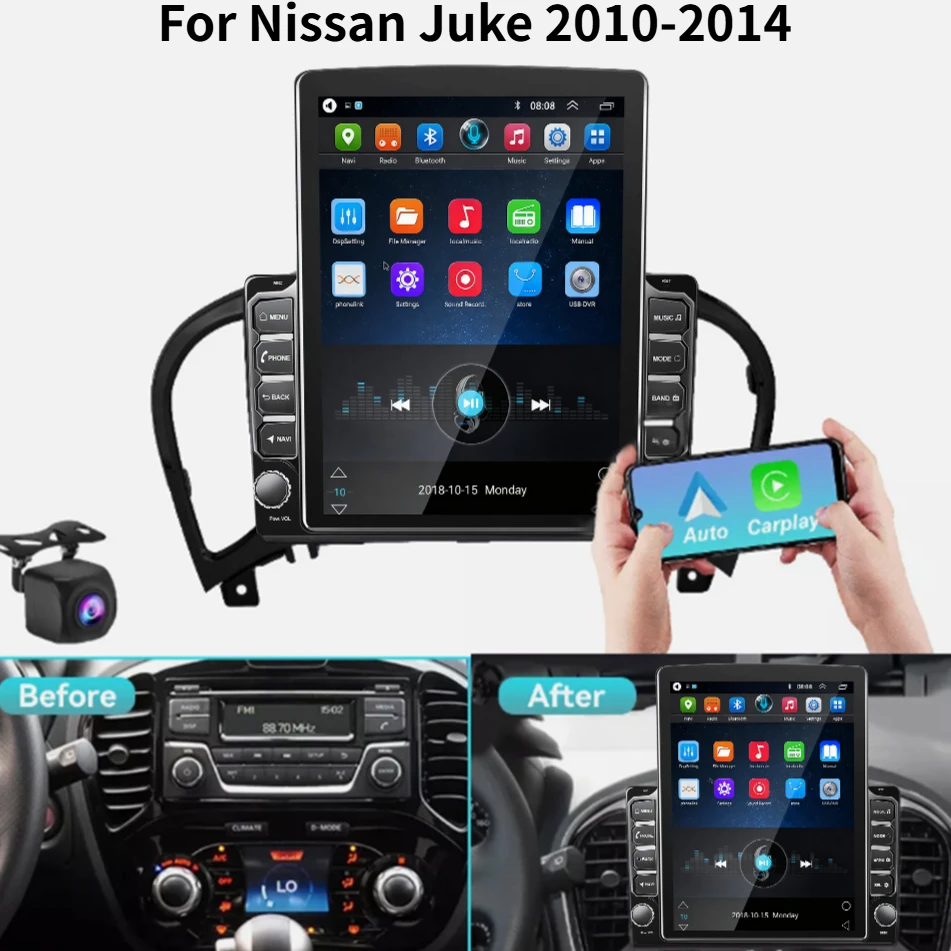 

9.7 inch Car Stereo Radio Compatible for Nissan Juke 2010-2014 Android 15 GPS Navi Head Unit with Carplay Android Multimedia