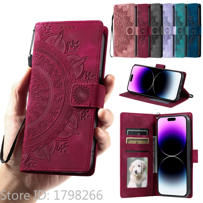 Embossing Process Wallet Phone Case For OPPO Reno15 F Reno 15 14 13 12 F FS 8 10 Pro Plus 5G 4G Leather Flip Cover Totems Bags
