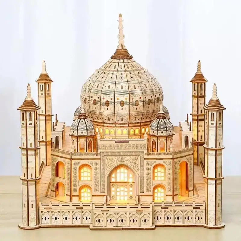 OUZEY Kit de modelo Taj Mahal de madeira 3D - DIY Light Up Palace Castle Puzzle, conjunto de construção educacional para adultos e adolescentes 14+