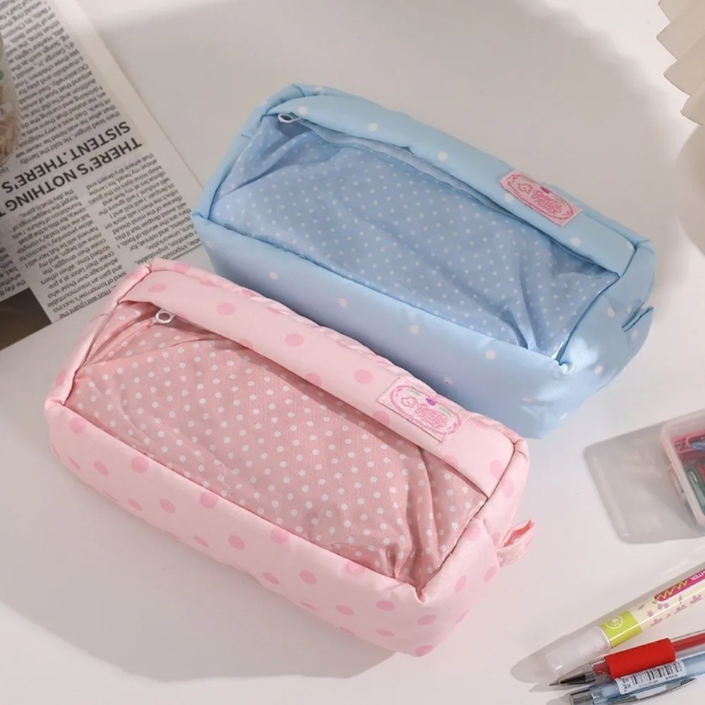 Aesthetic Polka Dot Pencil Case Large Capacity Portable Pencil Pouch with Clear Window Stationery Organizer School Supplies
