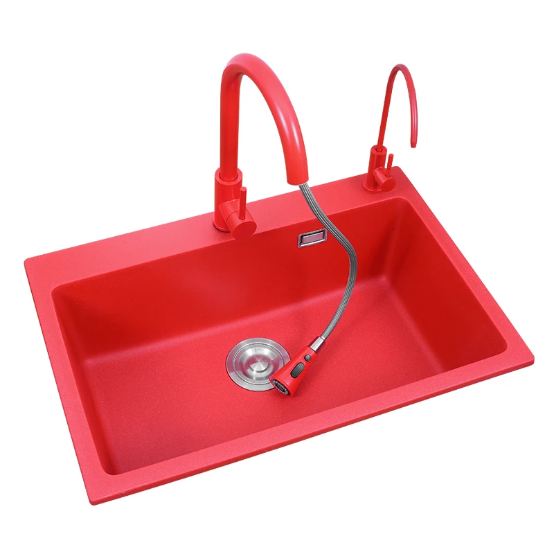 Quartz Stone China Red Granite Kitchen Vegetable Basin Sink Single  Undercounter Basin Dishwasher Household Size