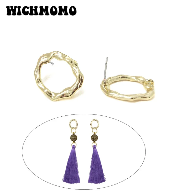 New 20*17mm 10pieces/bag Zinc Alloy Gold Irregularity Round Earring Base Connectors Linkers for DIY Earring Jewelry Accessories