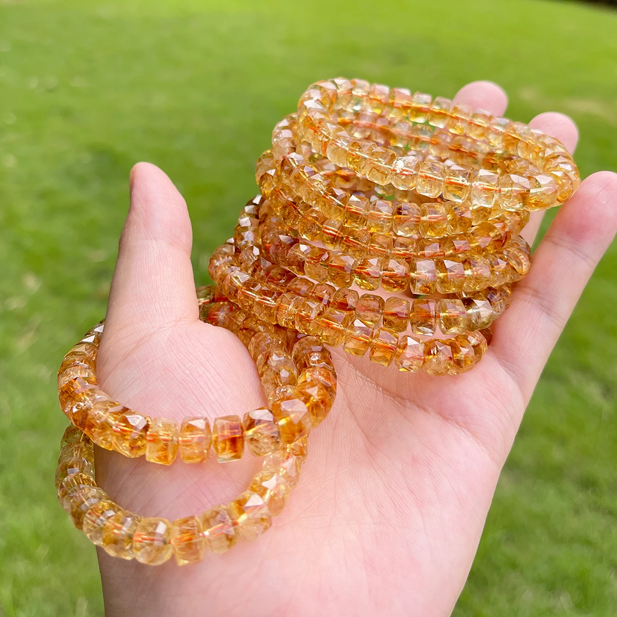 Natürliches gelbes Turm-Kristall-Armband mit facettierten Radschmucksteinen, Citrin-Quarz-Schmuck für Damen und Herren, handgefertigtes Boho-Mode-Accessoire. – Detail 6