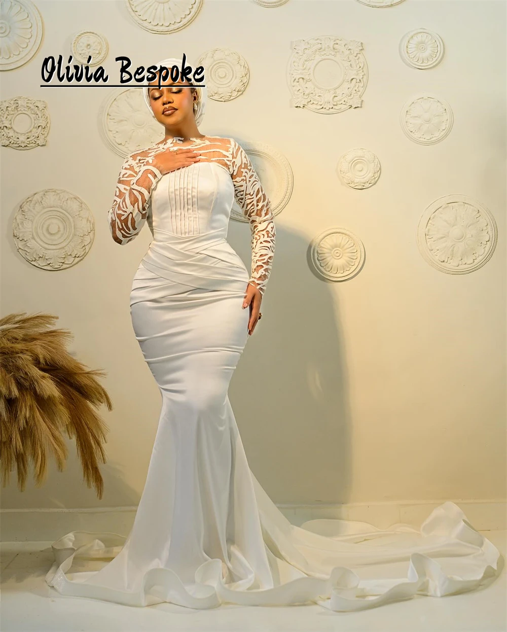 

Fantastic Aso Ebi African Wedding Dresses For Brides 2025 Long Sleeves Mermaid Pleat Engagement Gown robe de mariée Customized