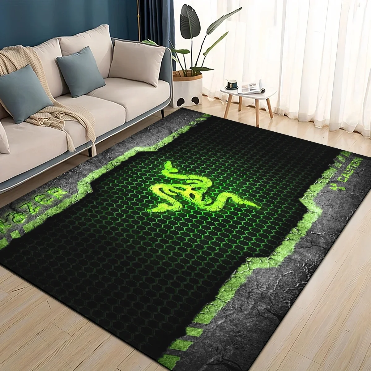 HOT RAZER Game Green Sign Area 3D Print Rug Carpet for Living Room Bedroom Home Decor,kids Play Non-slip for Sofa Doormat