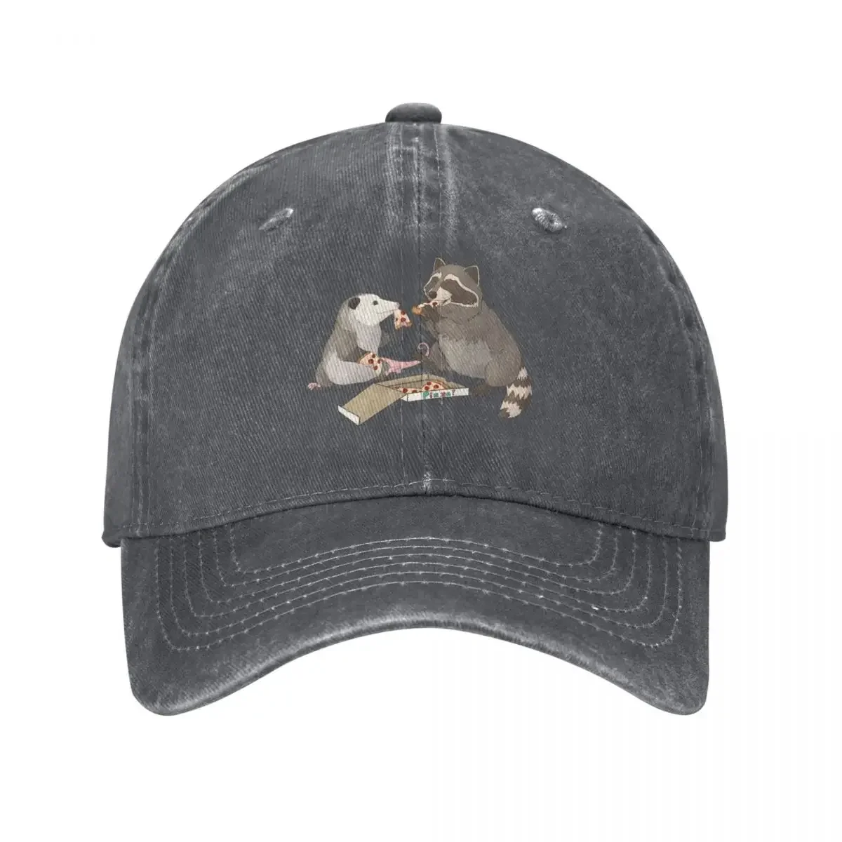 

Possum and Raccoon eating pizza Baseball Cap funny hat Cosplay black For Man Women's