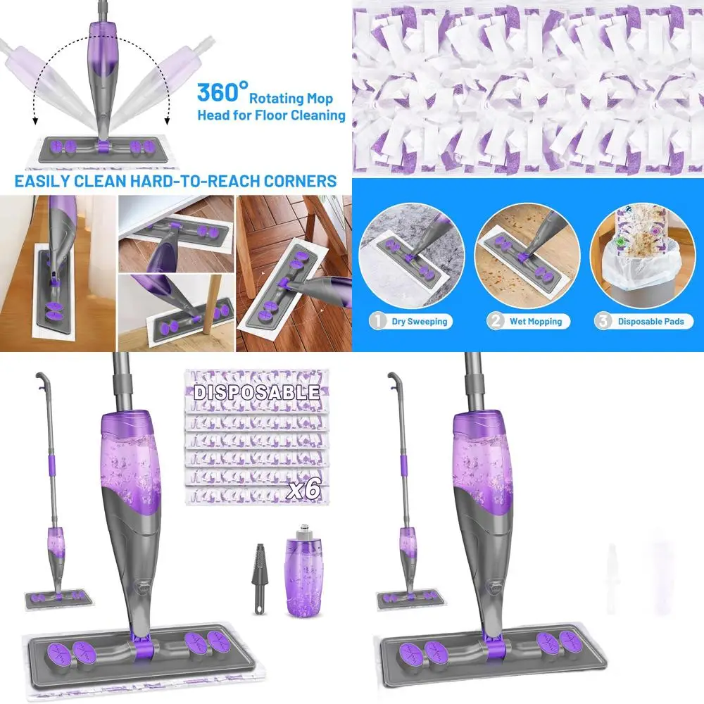 

Refillable Spray Mop with 6 Pads for Hardwood and Tile Floors - Absorbs Pet Hair, Dust, and Stains