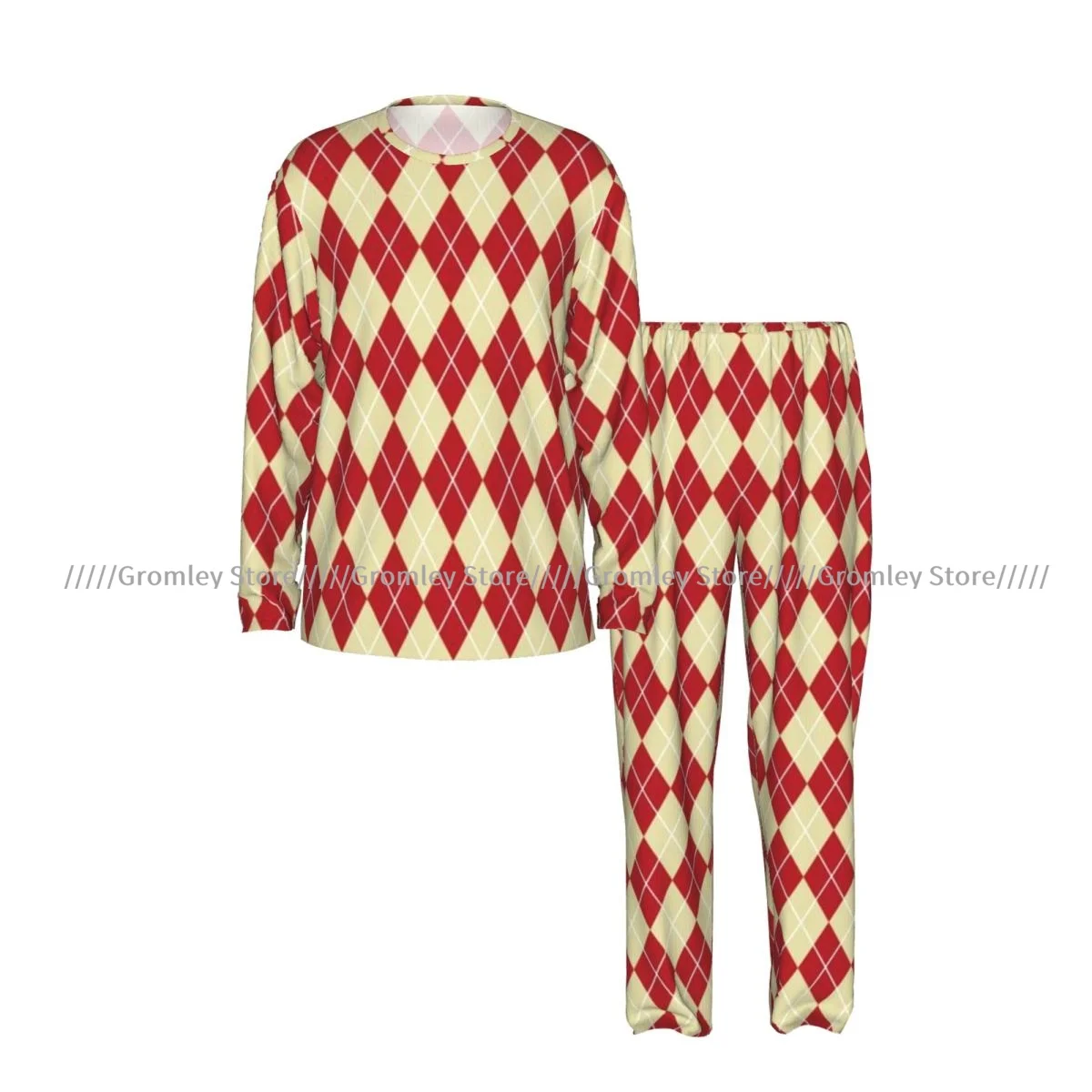 Male Pajama Set Long Sleeve Long Pants Sleep Suit Christmas Plaid Pattern Homewear Men Night Loungewear