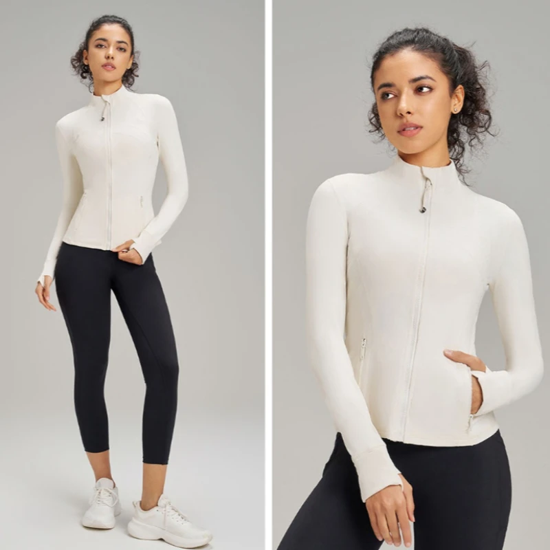 Spring New Stand-Up Collar Zipper Jacket, Sports and Fitness Casual High-Elasticity Long-Sleeved Women's Slimming Yoga Wear