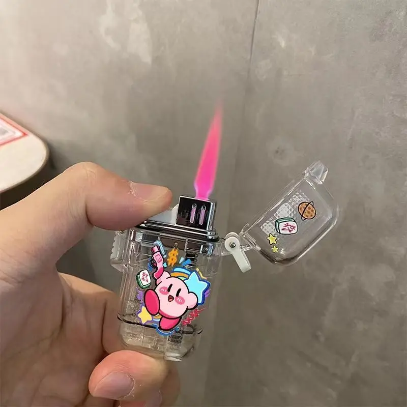 Pink flame Anime Cigarettes Pocket Lighters Long Stripe Jet Refillable Fuel lighter Outdoor Portable Cigar Lighter Smoker Gift