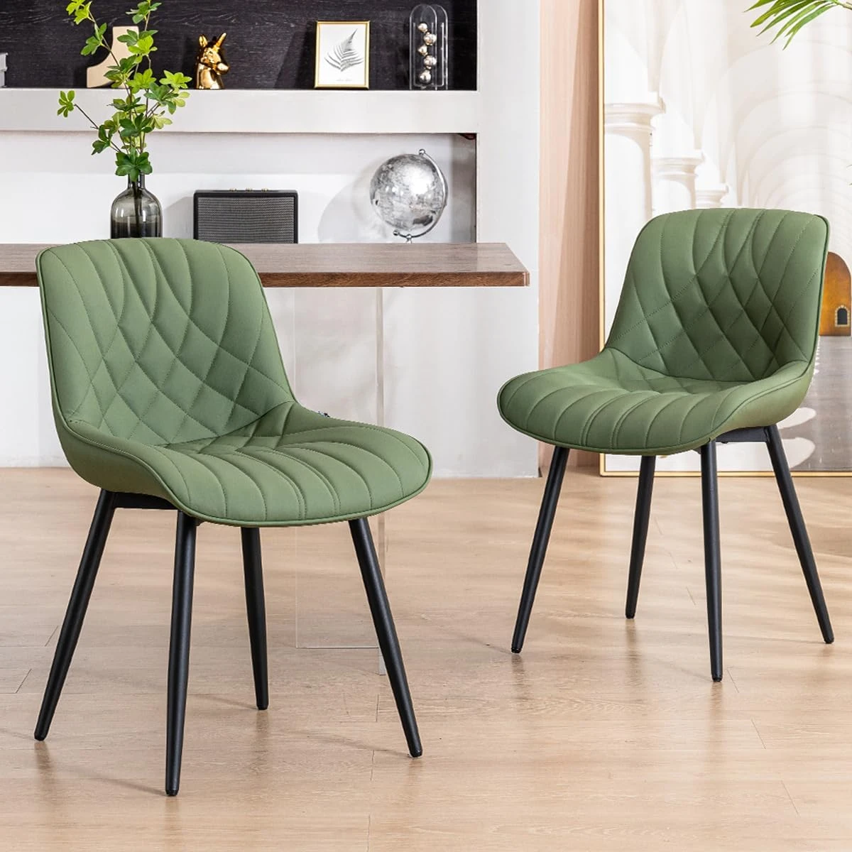 Dining Chairs Set of 2 Mid Century Modern Kitchen Chair Comfortable Upholstered Faux Leather