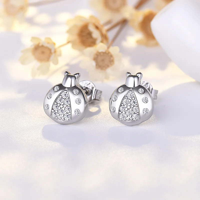 Insect Small Earrings Women Jewelry S925 Stamp Silver Needle Korean Super Flash Crystal Zircon Stud Earring Fashion Girl Earring