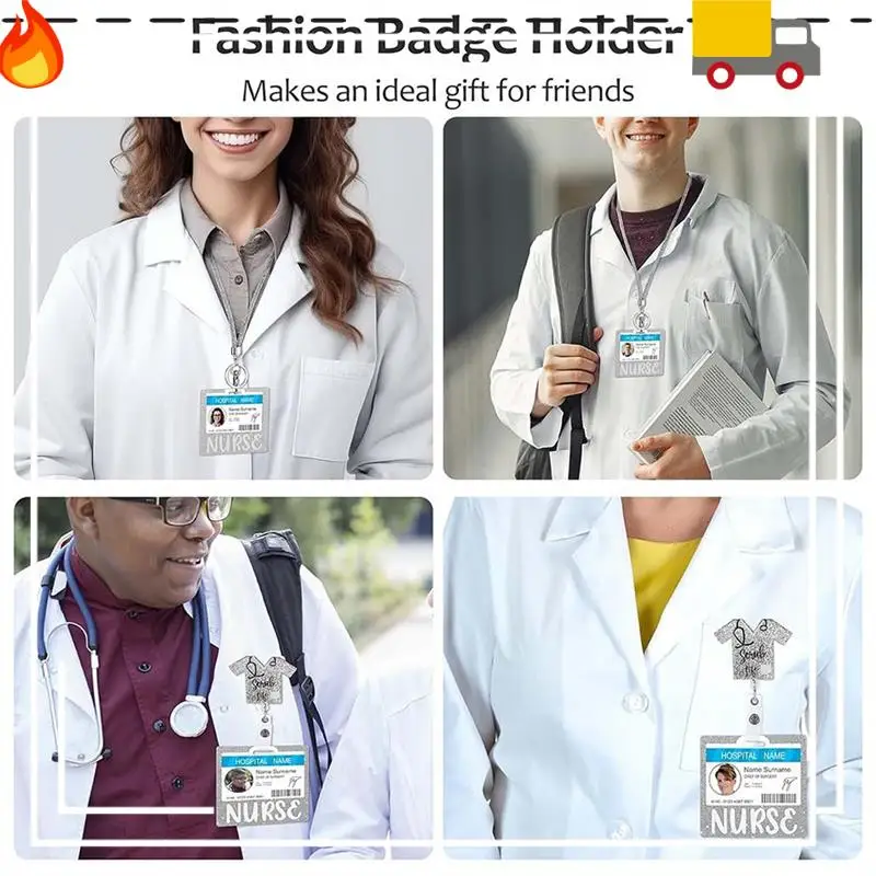 

Discount-3-In-1 Nurse Badge Holder Acrylic Rotating Alligator Clip Easy-Pull Buckle Telescopic Badge Reel Card Holder