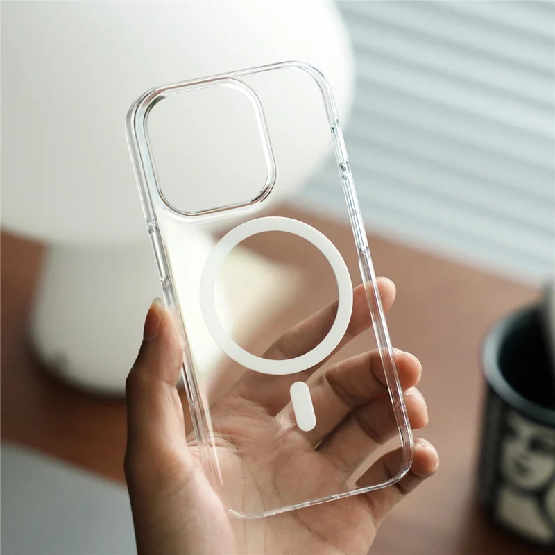 Original Transparent Magnetic Case for iPhone 16 15 14 13 12 Pro Max Plus Clear Hard PC Case For Magsafe Wireless Charge Cover