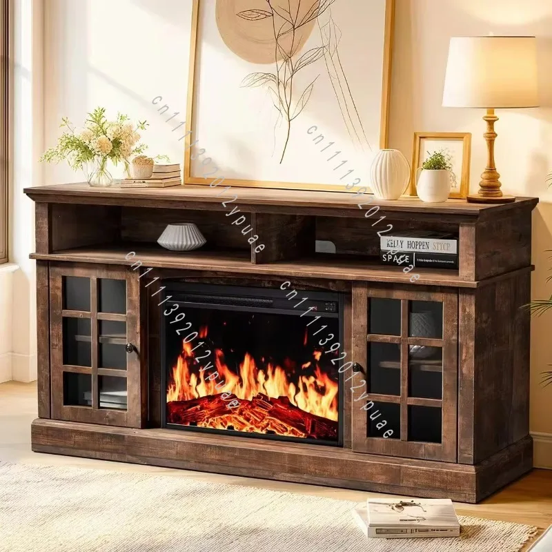 75 Inch Electric Fireplace TV Stand, 3-Sided Glass Panel, Modern Living Room Media Console, Customizable