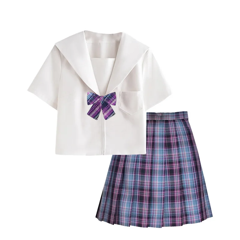 Ricamo giapponese Tre libri JK Uniforme Uniforme da marinaio Stile college Abito con gonna a pieghe stile college a maniche corte