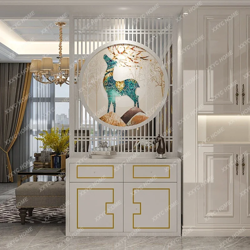 Light luxury wooden grille screen partition living room entrance decoration shoe cabinet