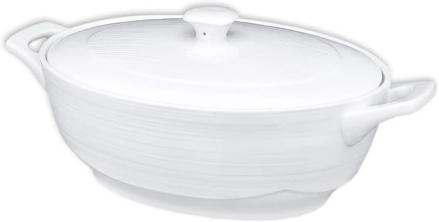 

9" x 6.5" Oval Casserole Dish with Lids,1.9 Quart French White Ceramic Serving Soup Tureens, Baking Dish with Handle 12.1 IN, fo