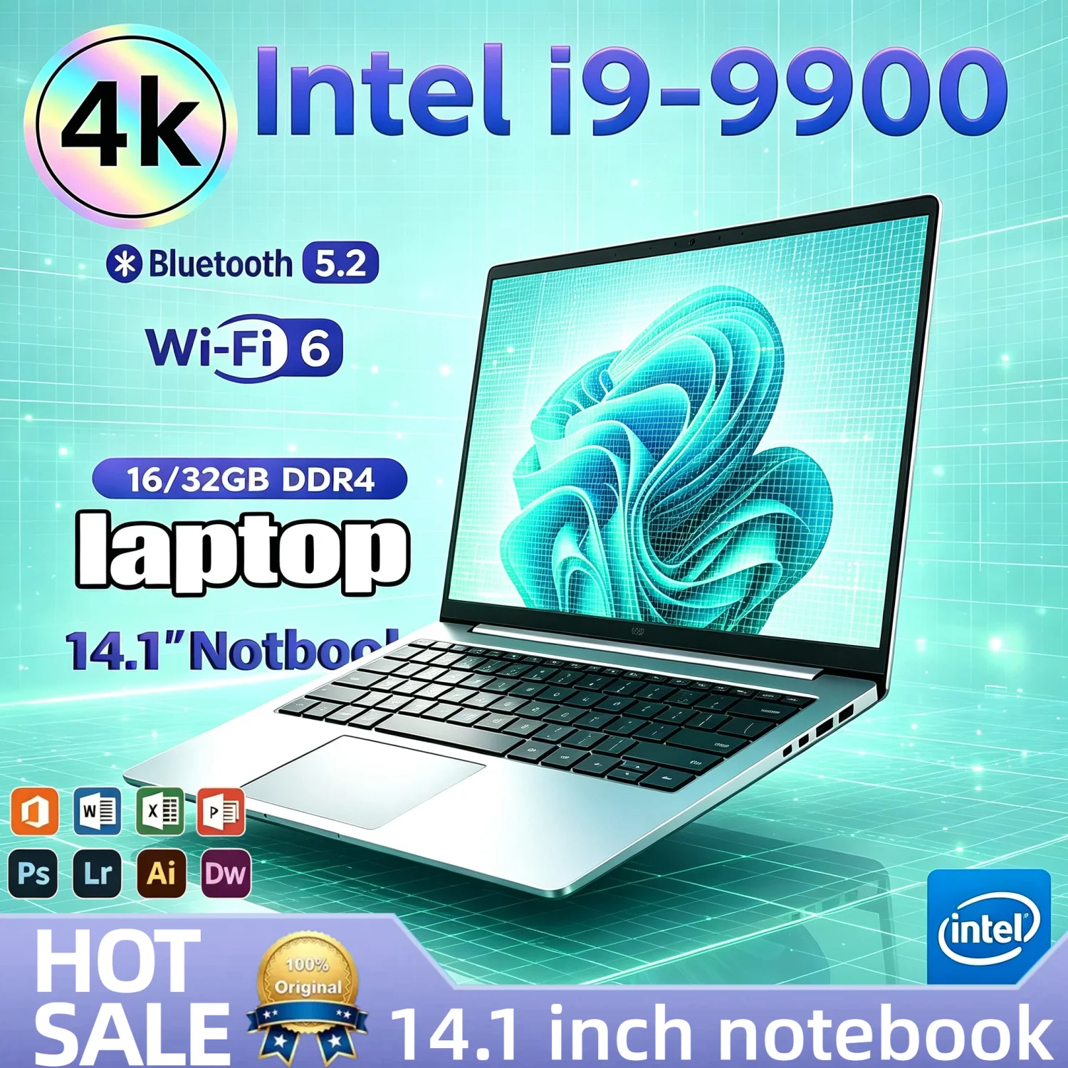 2026 NEW Pro Gaming Laptop 14.1 Inch Intel i9 9900 5GHz 32GB RAM 2TB SSD Ultra Slim Notebook 1920x1080 Office PC Core