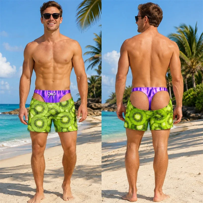 Novelty Funny Beach Shorts Mens 3D Print fruits Summer Casual Graphic Holiday Board Swimming Trunks Loose Cool Trendy Tropical