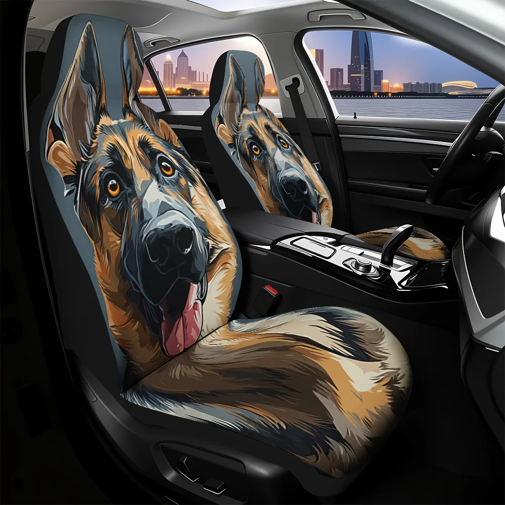 2pcs German Shepherd Dog Car Seat Covers - German Shepherd Portrait Print Fit For Sedans/SUVs, Machine-Washable Compatible With