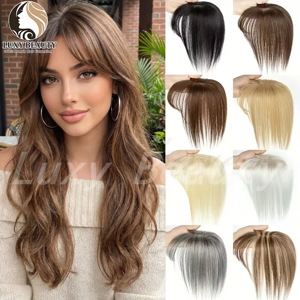 Straight Clip in Human Hair Toppers For Women 5cmx9cm Short Human Hair Toppers With Bangs Natural Black Brown Blonde Hair Topper