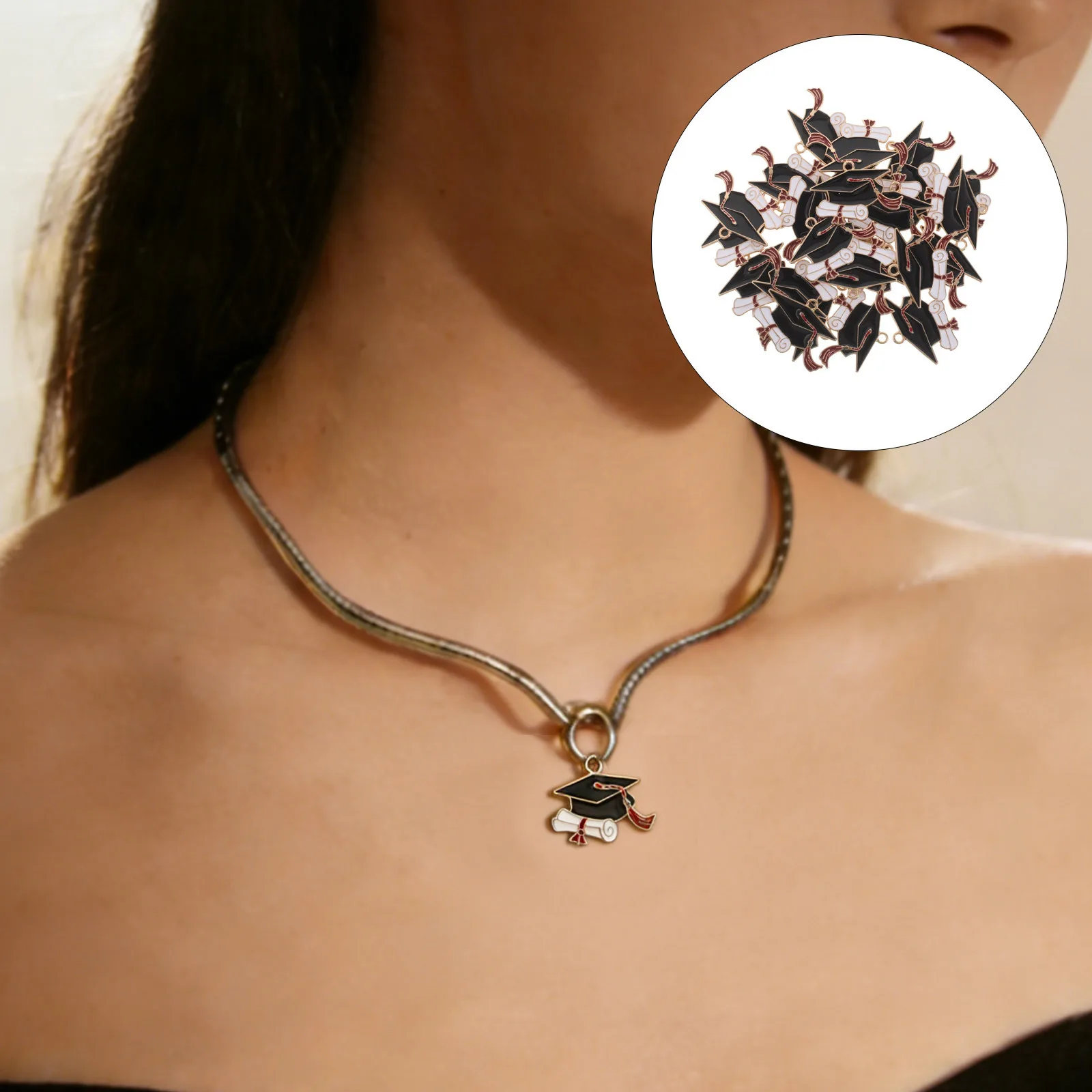 

50Pcs Graduation Cap Charms Alloy Mini Grad Hat Pendants for DIY Jewelry Making Bracelets Necklaces Keychains Decoration Gifts