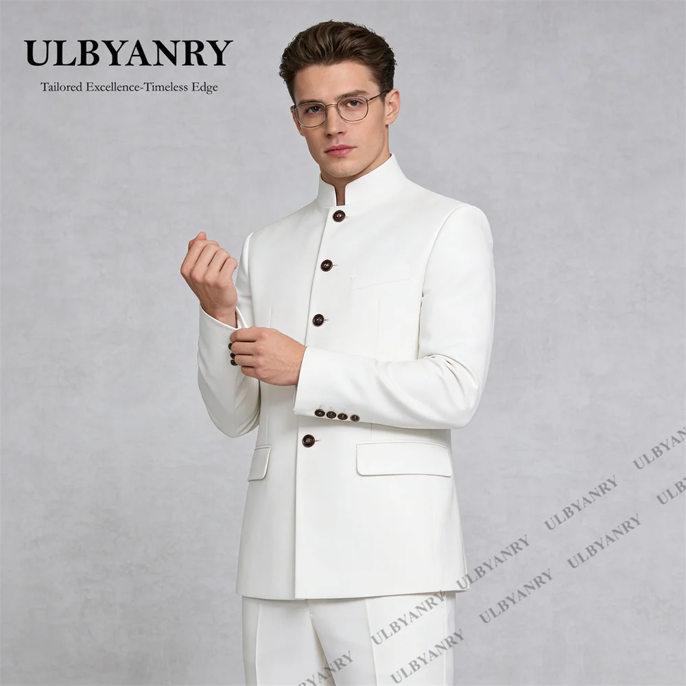 

ULBYANRY L-6XL Men's 2 Piece Suit Mandarin Collar Single - Button Jacket with Matching Pants, Groom Wedding Suits Dinner Events