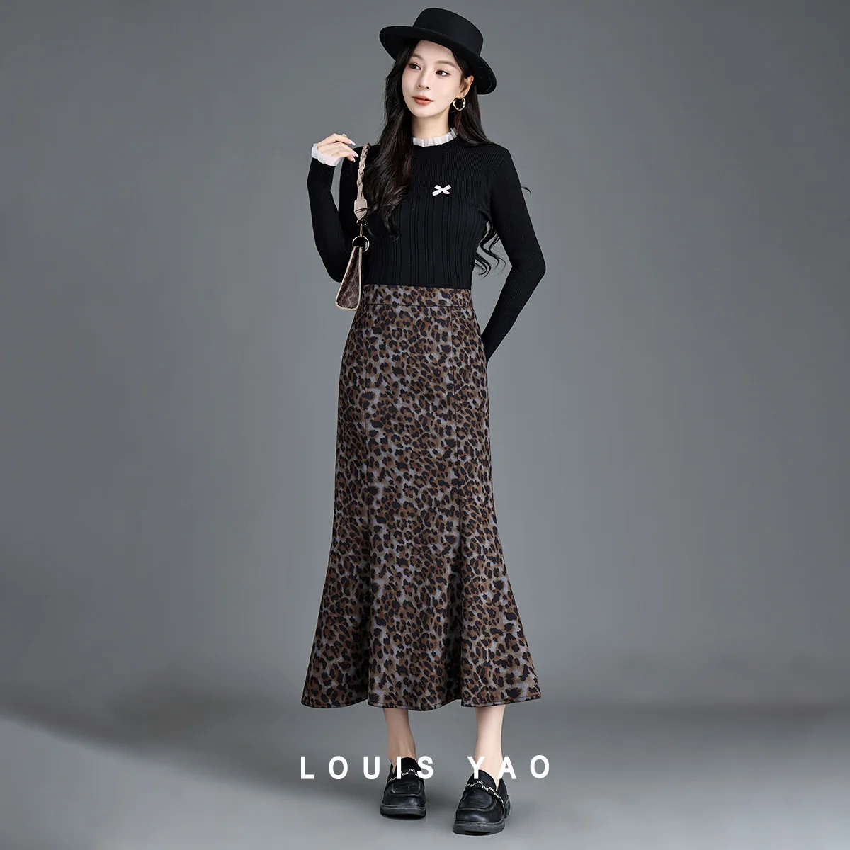 

LOUIS YAO New High-Waist Leopard Print Women's Skirt 2025 Autumn/Winter Midi Long A-line Half Skirt Women's Mermaid Skirts
