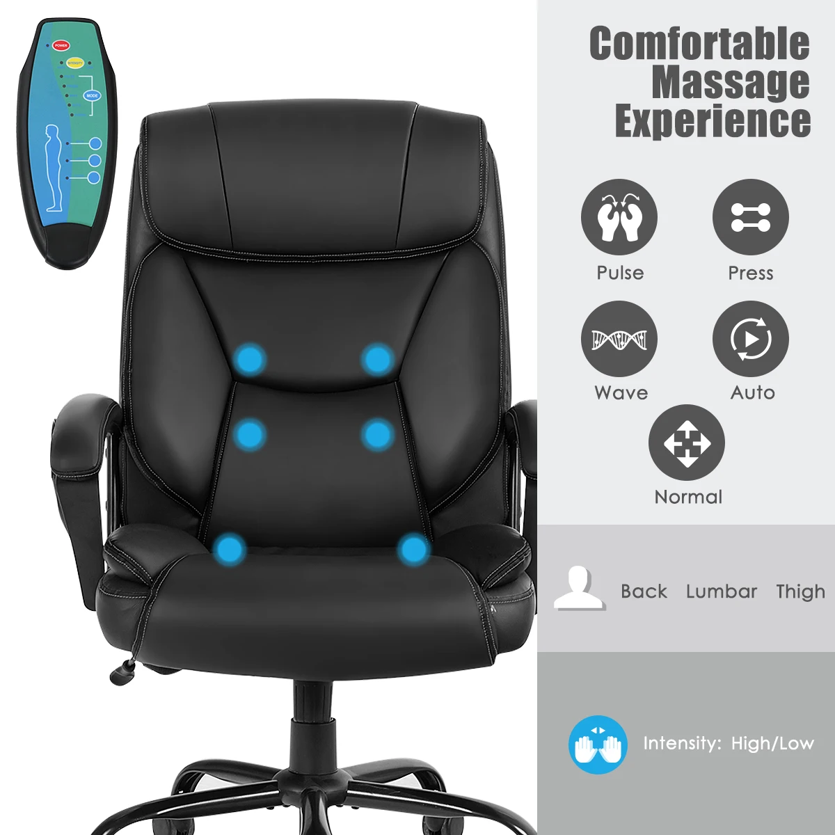 Silla de oficina de cuero PU para masaje, sillón ejecutivo de escritorio para ordenador, grande y alto, 500 libras