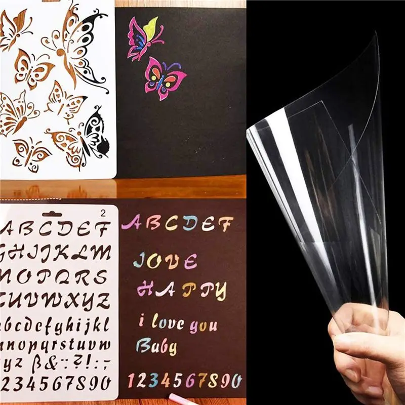 B84B 60Pcs 6 Mil Clear Mylar Stencil Sheets, 12x12 Inch Blank Reusable Stencil Material for Silhouette Cutting, DIY for Craft