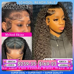 Wow Angel-Perruques de cheveux humains bouclés pré-plumés pour femmes, vague d'eau HD 250%, 13x6, 13x4