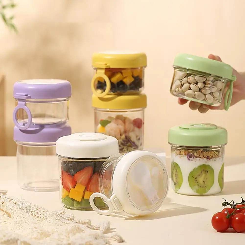 Portable Breakfast Cup Multifunction Transparent Overnight Oat Food Container With Lid And Spoon Container For Meal Prep Travel
